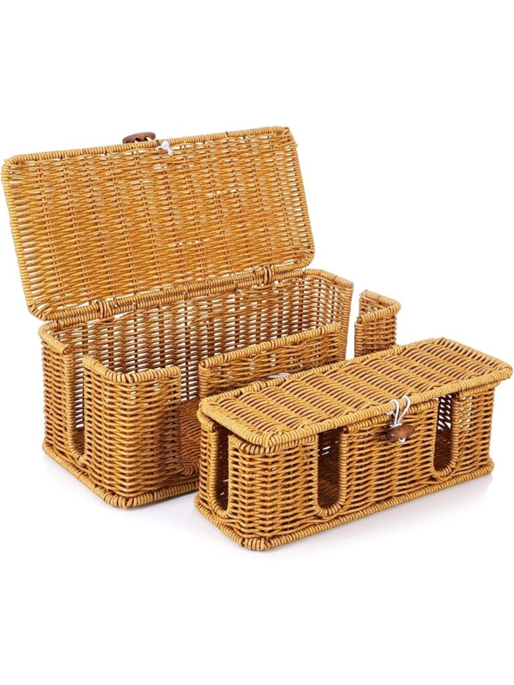 2 Pack Large Rattan Cord Management Box with Lid - Stylish Cable Organizer, 4